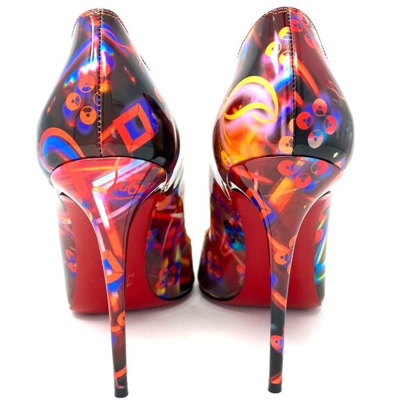 CHRISTIAN LOUBOUTIN HOT CHICK MULTICOLOR PATENT LEATHER HEELS 38 - Picture 5 of 9